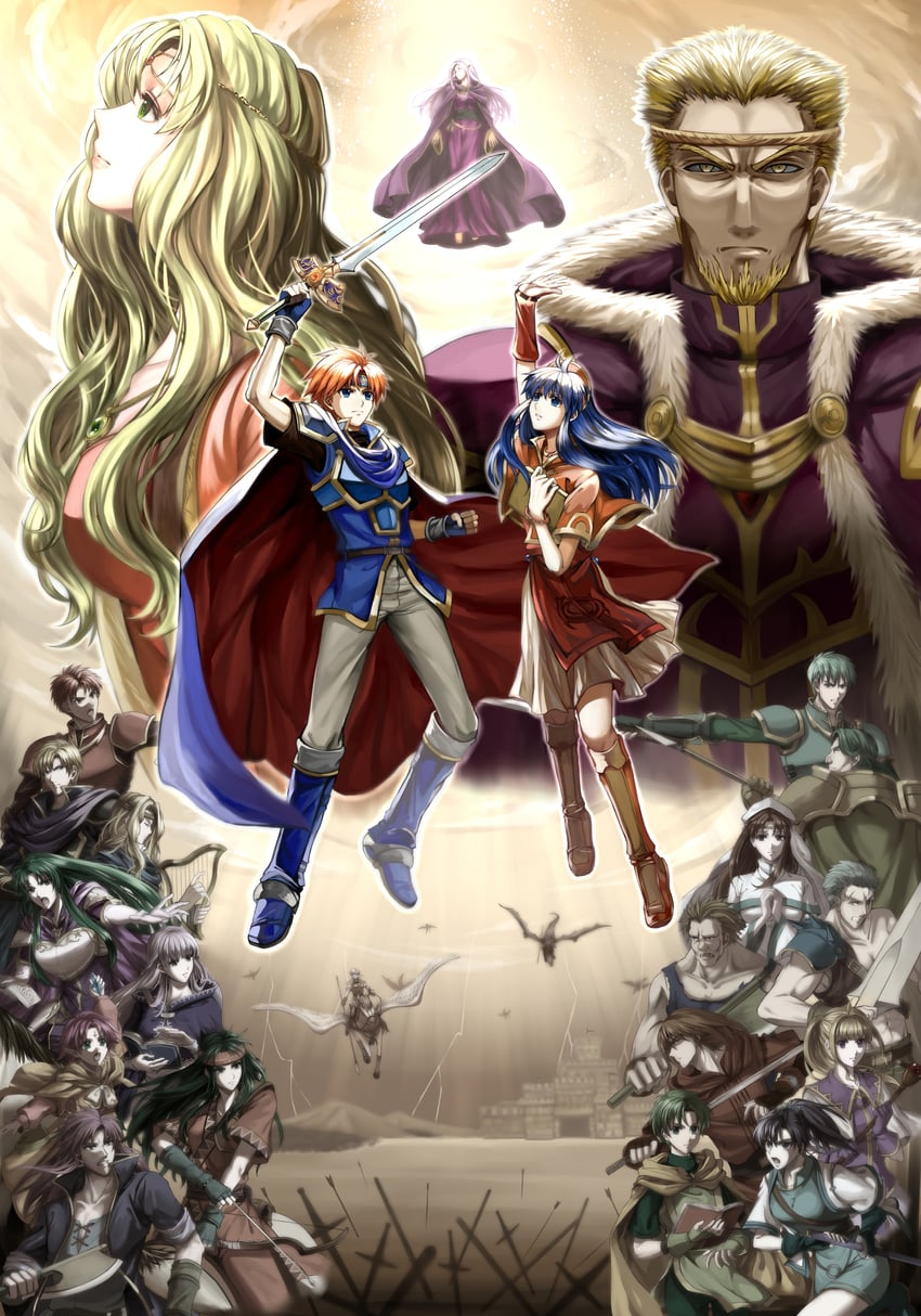 roy, lilina, sophia, fae, fir, and 19 more (fire emblem and 1 more) drawn by delsaber