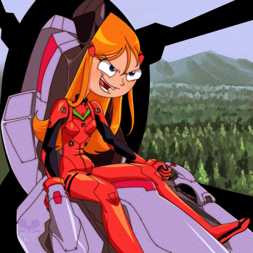 souryuu asuka langley, eva 02, and candace gertrude flynn (neon genesis evangelion and 1 more) drawn by benny_bee