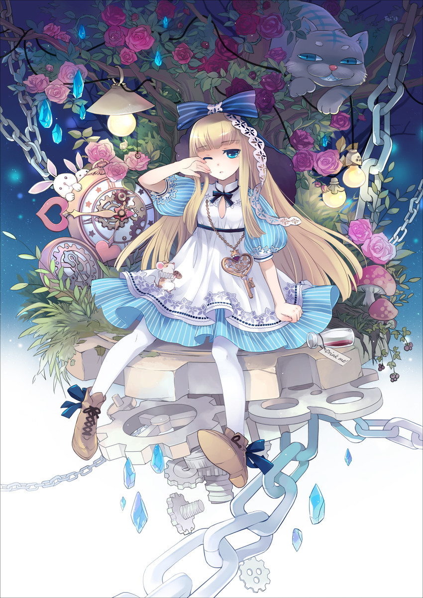 alice and cheshire cat (alice's adventures in wonderland) drawn by feiwing