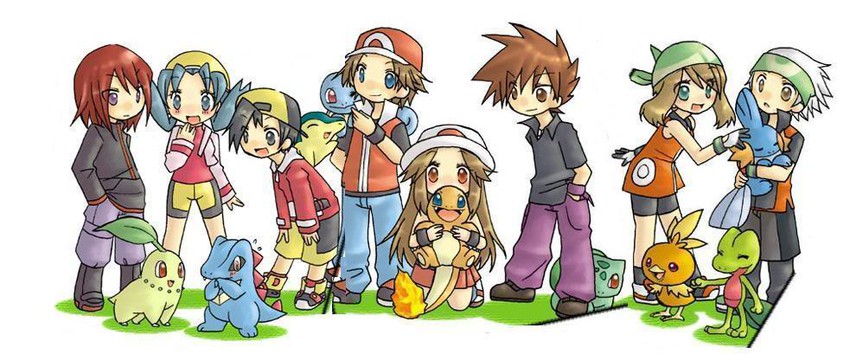 may, red, ethan, blue oak, leaf, and 12 more (pokemon and 3 more)