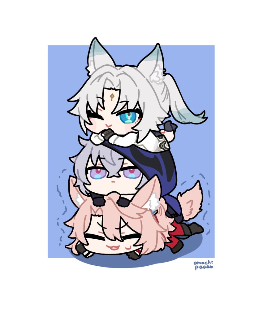 feixiao, jiaoqiu, and moze (honkai and 1 more) drawn by omochi_binta