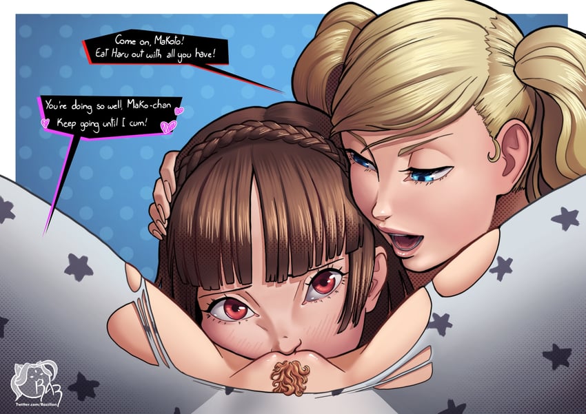 takamaki anne, niijima makoto, and okumura haru (persona and 1 more) drawn by razillon
