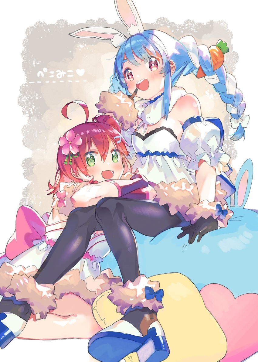 usada pekora, sakura miko, and don-chan (hololive) drawn by zuho_(vega)
