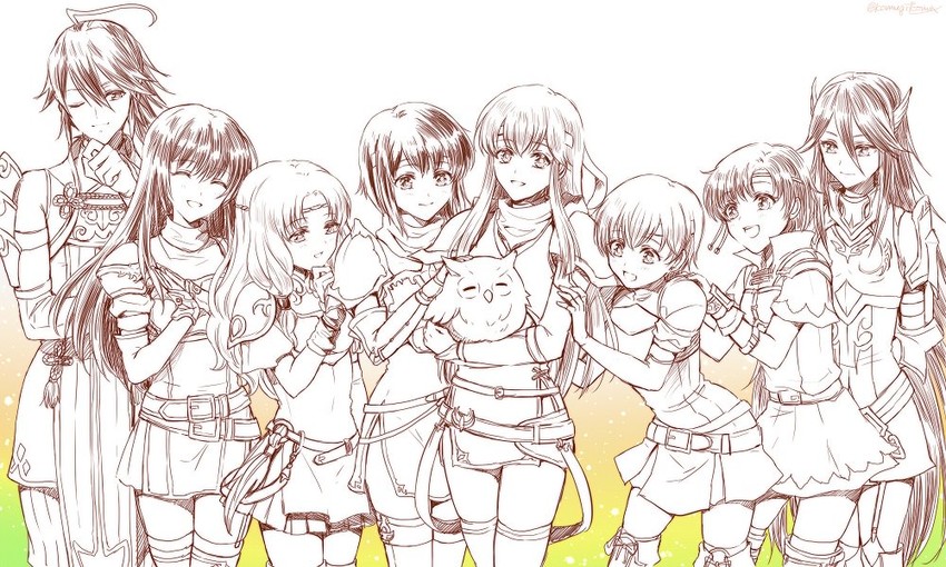 caeda, cordelia, palla, catria, feh, and 4 more (fire emblem and 6 more) drawn by hanasaki_komugi