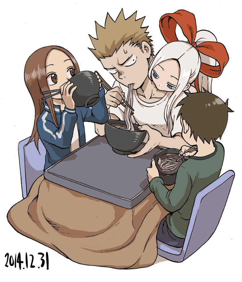 takagi-san, nishikata, fudatsuki kyouko, and fudatsuki kenji (karakai jouzu no takagi-san and 1 more) drawn by yamamoto_souichirou