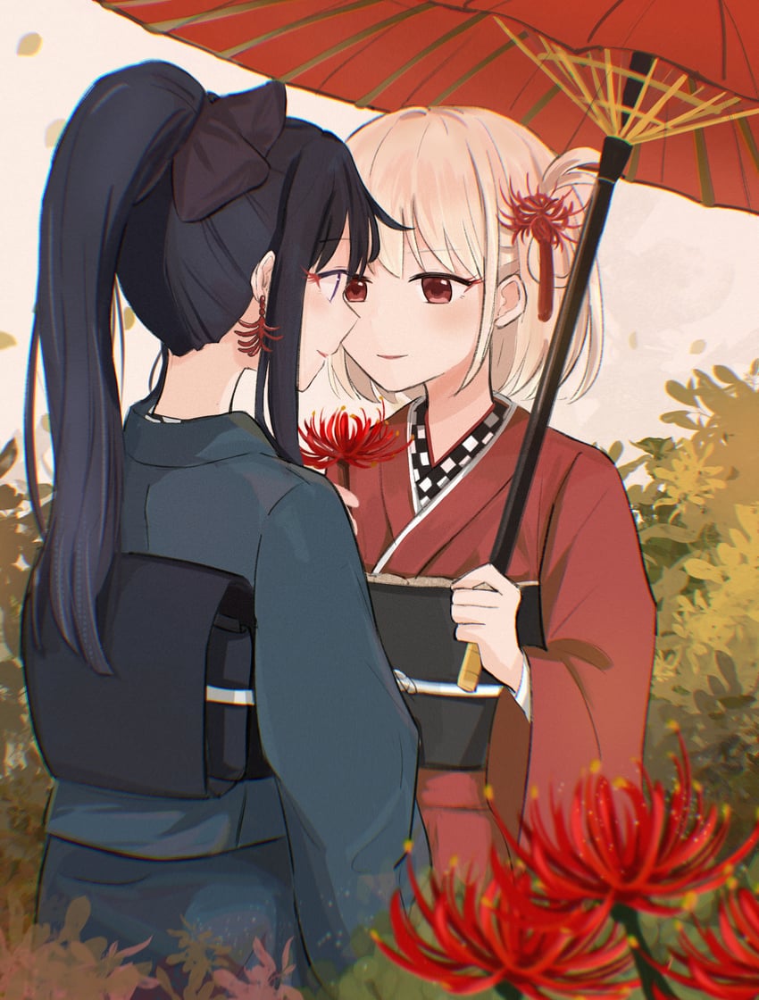 nishikigi chisato and inoue takina (lycoris recoil) drawn by masaru_(kises_j)