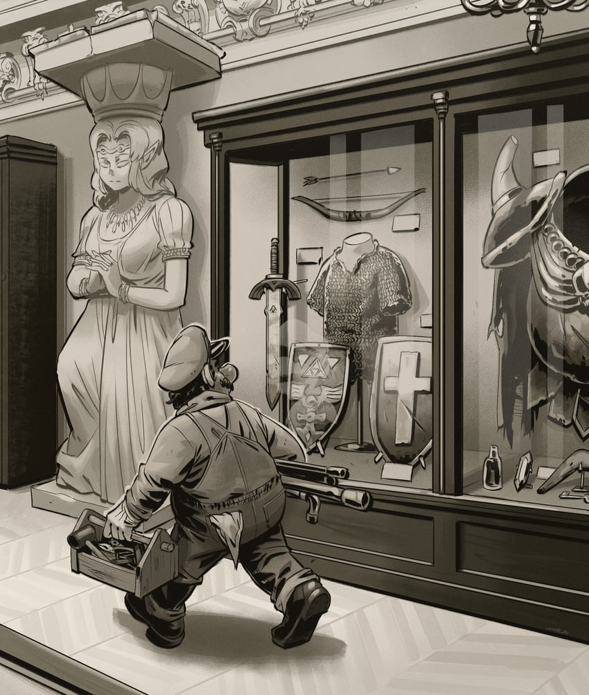 princess zelda, mario, and ganon (the legend of zelda and 3 more) drawn by angusburgers