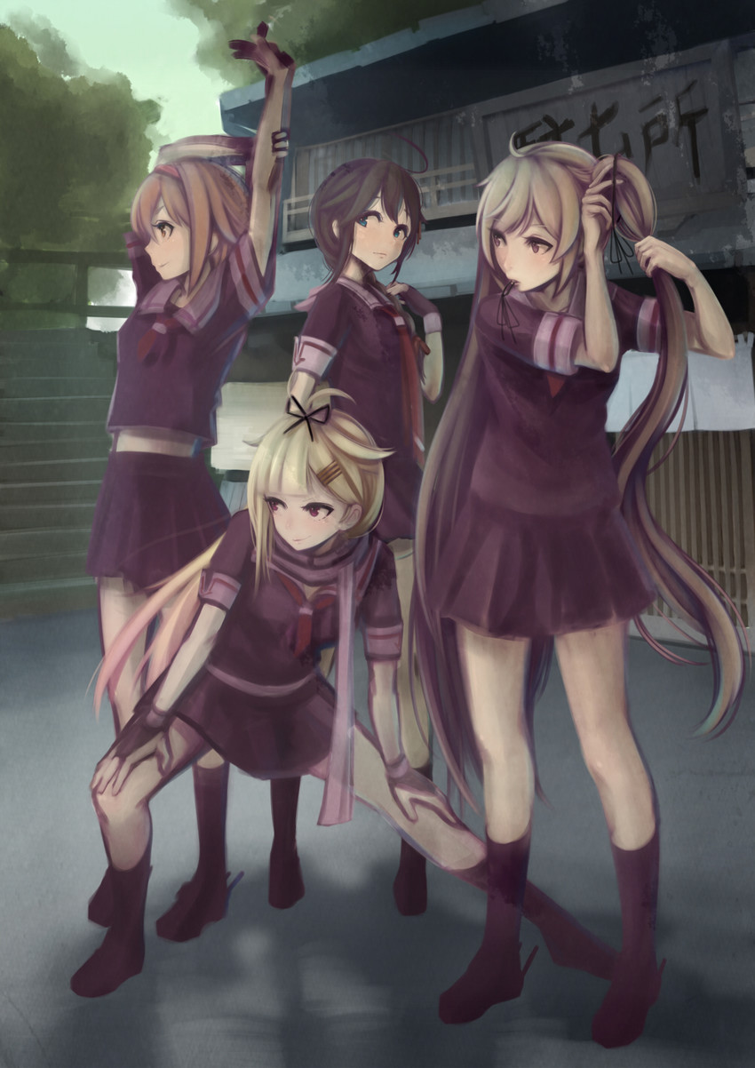 shigure, yuudachi, shigure kai ni, yuudachi kai ni, murasame, and 1 more (kantai collection) drawn by mappaninatta