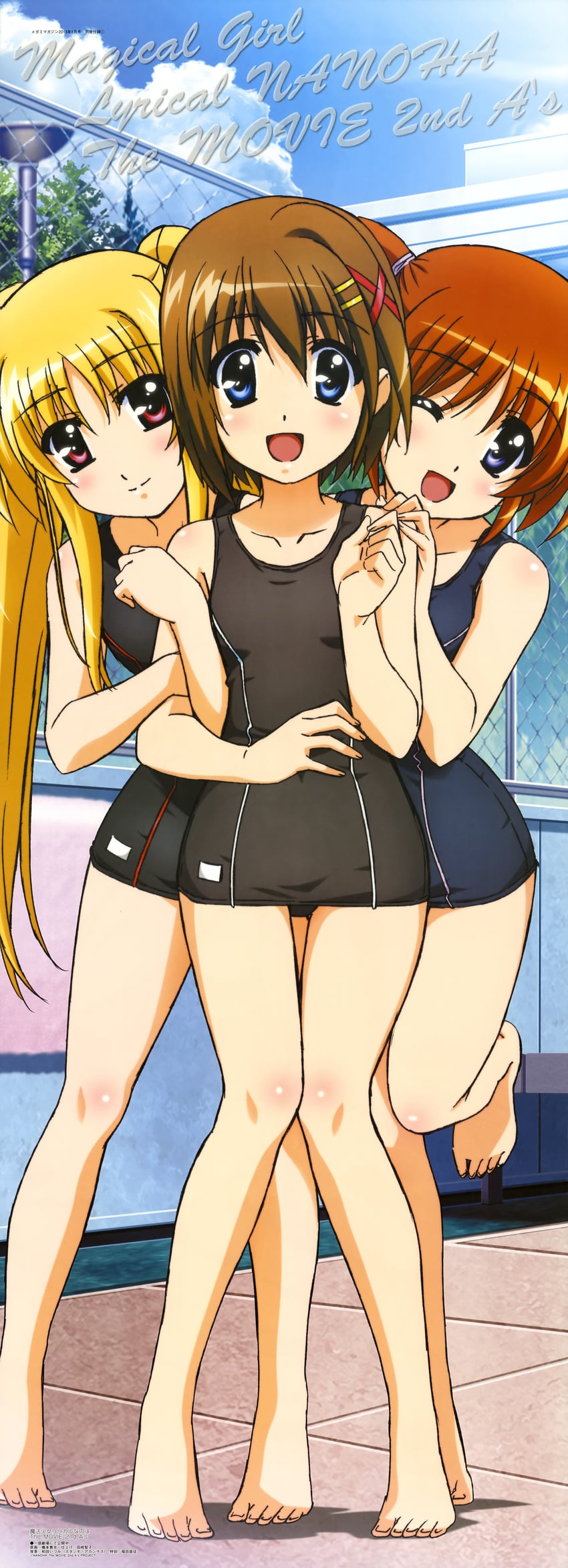 fate testarossa, takamachi nanoha, and yagami hayate (lyrical nanoha and 4 more) drawn by hashimoto_takashi