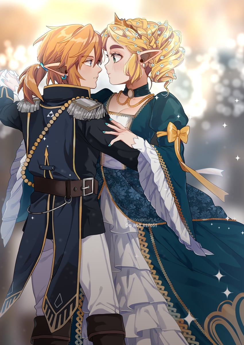 link and princess zelda (the legend of zelda and 1 more) drawn by hanaberin