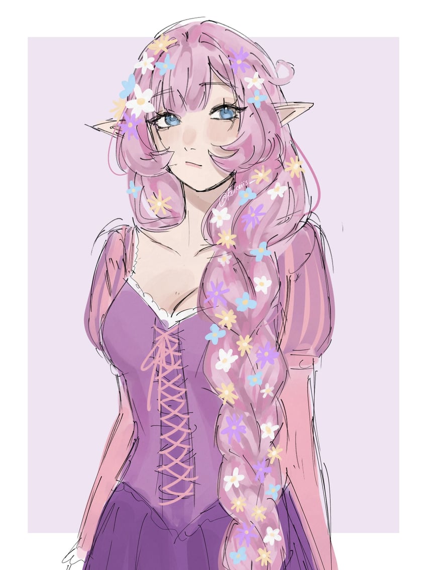 elysia and rapunzel (honkai and 2 more) drawn by keikeiis
