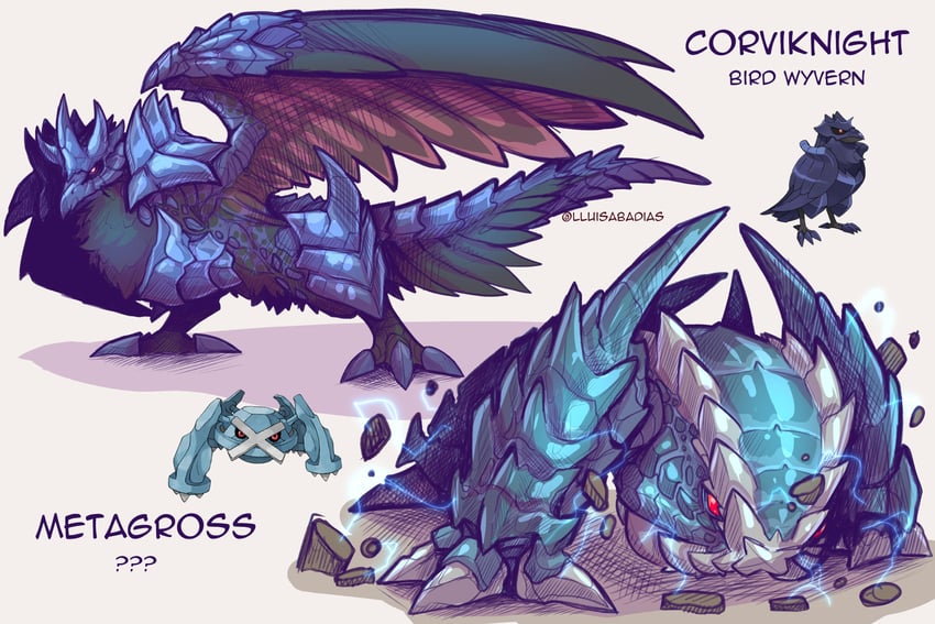 metagross and corviknight (pokemon and 1 more) drawn by lluisabadias