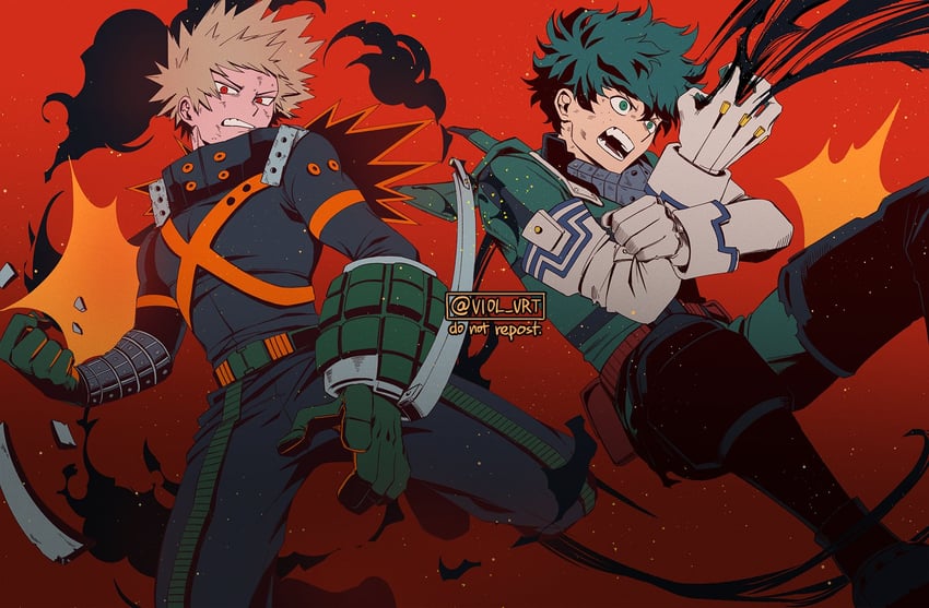 midoriya izuku and bakugou katsuki (boku no hero academia) drawn by viol_vrt