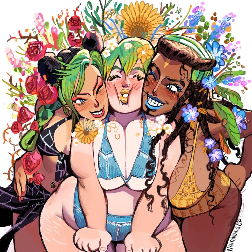 kujo jolyne, foo fighters, and ermes costello (jojo no kimyou na bouken and 1 more) drawn by namnums