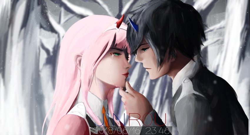 zero two and hiro (darling in the franxx) drawn by jinr0u
