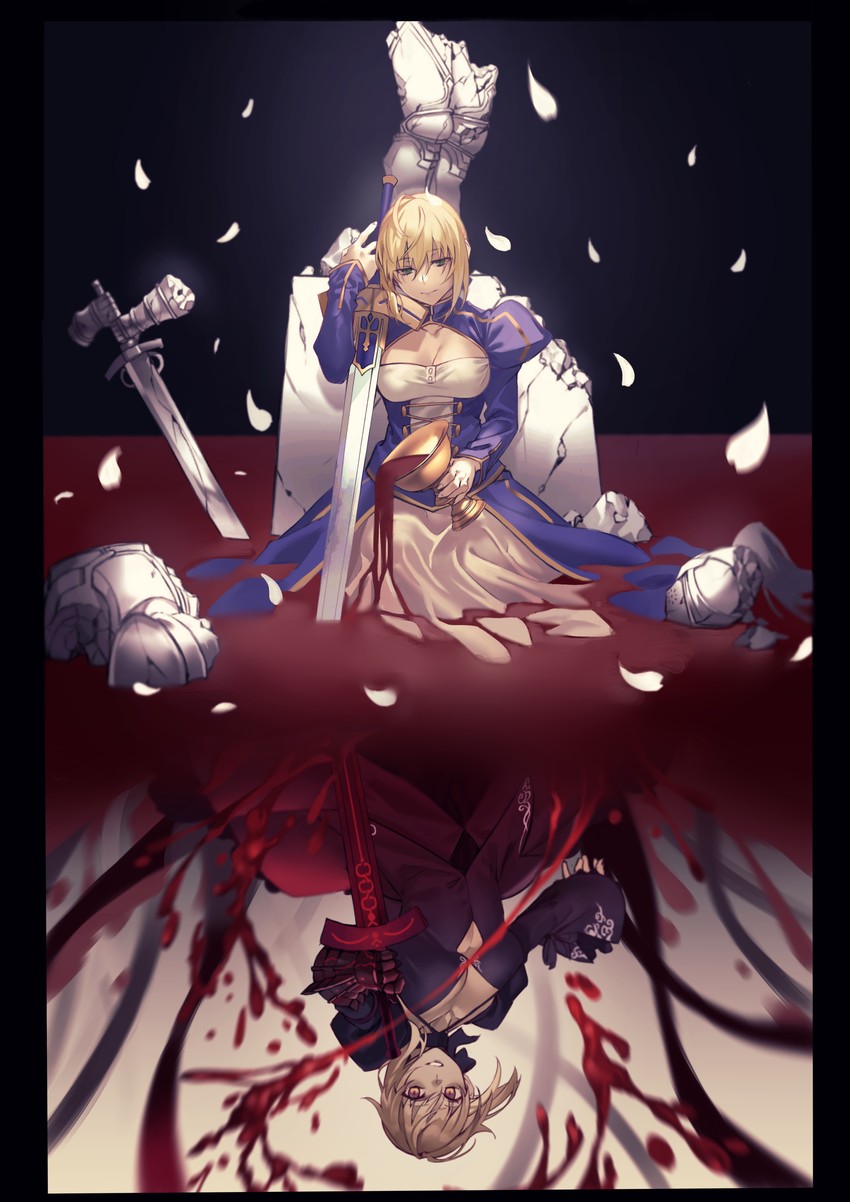 artoria pendragon, saber, and saber alter (fate and 2 more) drawn by hiro_(hirohiro_gorira)