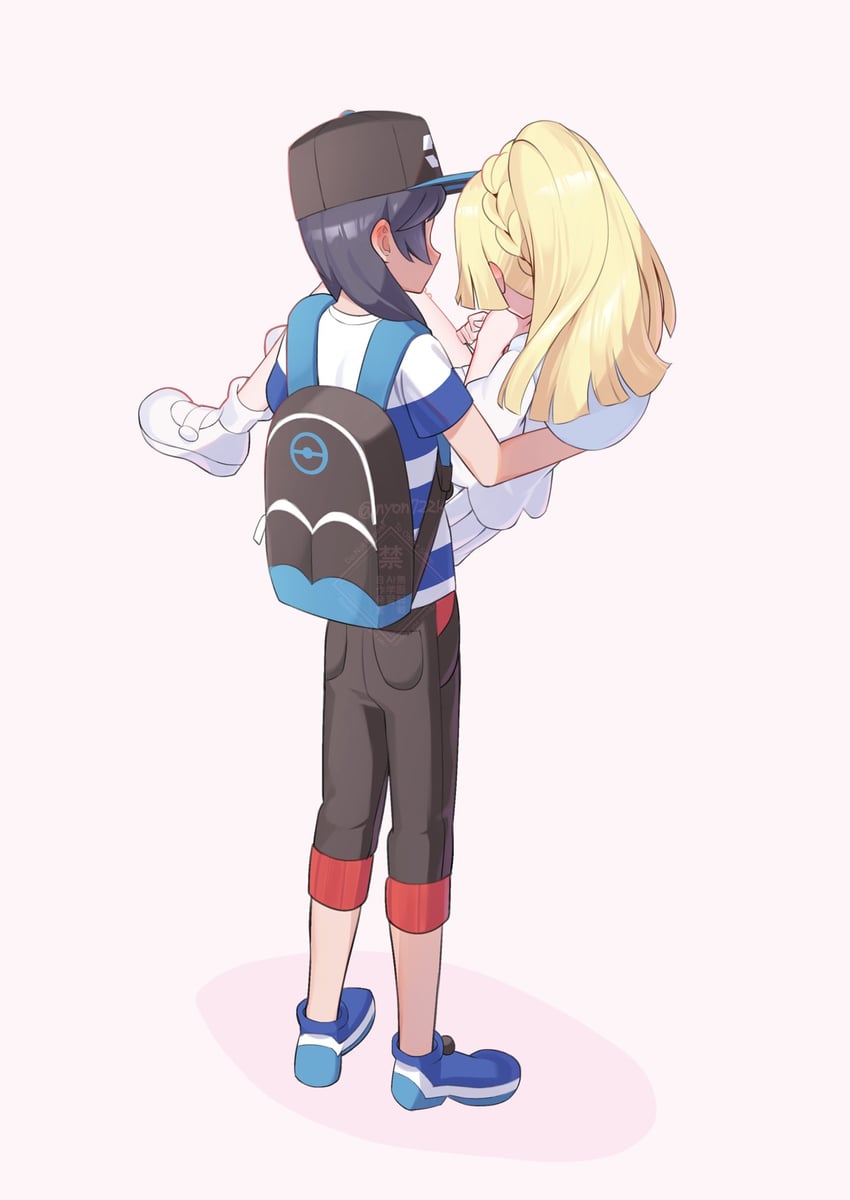 lillie and elio (pokemon and 1 more) drawn by nyorotono