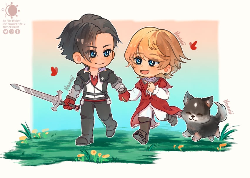 clive rosfield, joshua rosfield, and torgal (final fantasy and 1 more) drawn by honnii