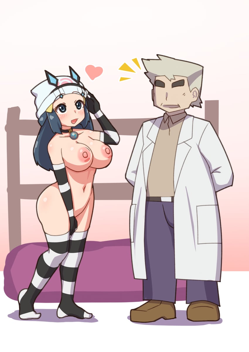 dawn and professor oak (pokemon and 2 more) drawn by kulettula