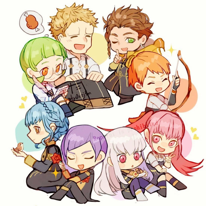 hilda valentine goneril, lysithea von ordelia, marianne von edmund, claude von riegan, leonie pinelli, and 3 more (fire emblem and 1 more) drawn by kizami_(hetaisi)