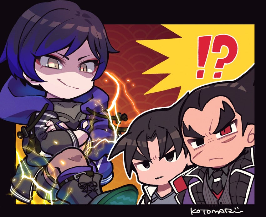 kazama jin, mishima kazuya, and reina (tekken) drawn by kotorai