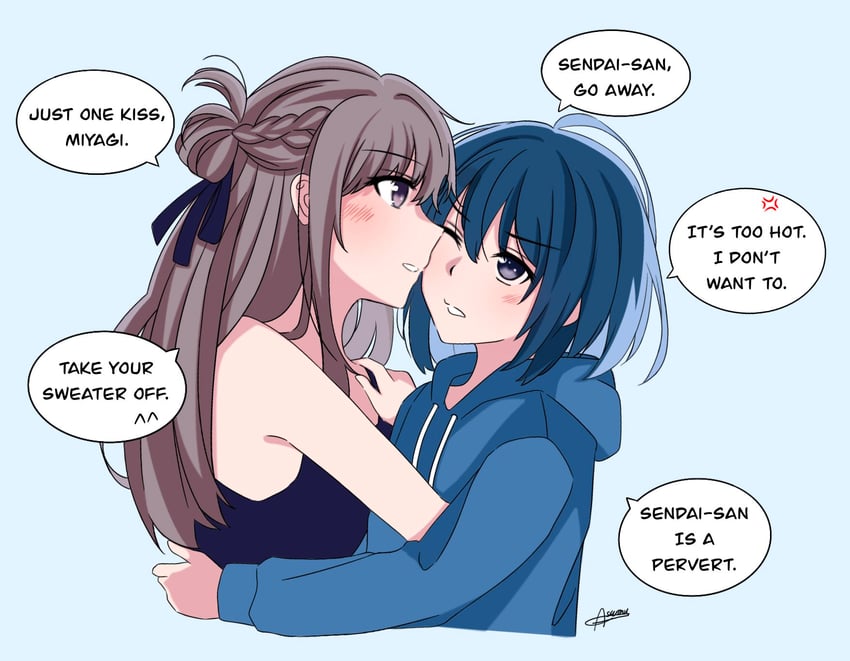 miyagi shiori and sendai hazuki (shuuniichido classmate wo kau hanashi) drawn by asumy