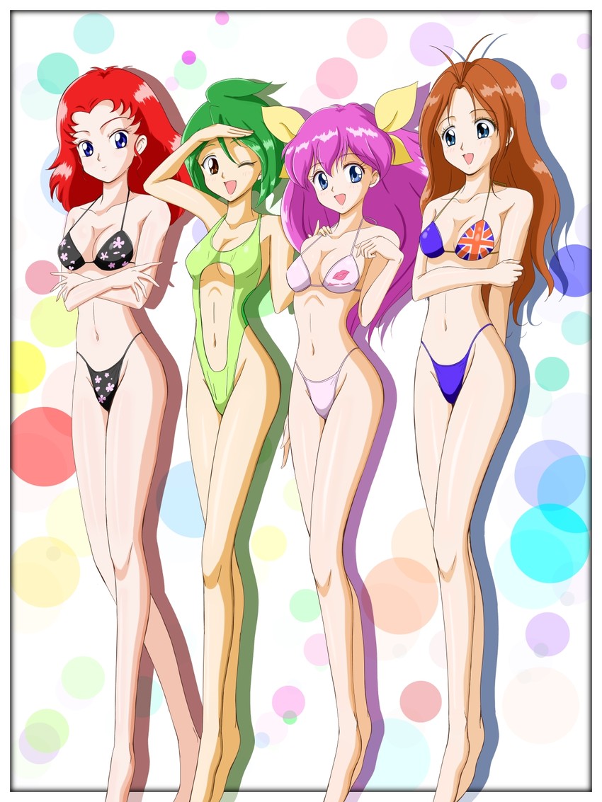 hanasaki momoko, tanima yuri, tamano hinagiku, and scarlet ohara (ai tenshi densetsu wedding peach) drawn by kinfuji