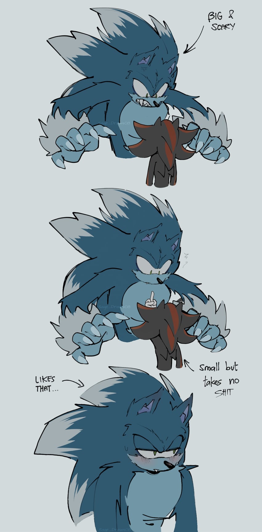 sonic the hedgehog, shadow the hedgehog, and sonic the werehog (sonic) drawn by sage_draws08