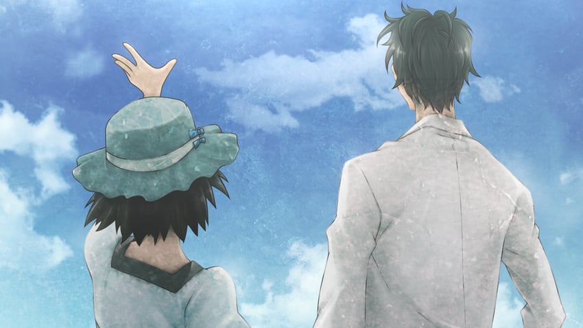 okabe rintarou and shiina mayuri (steins;gate) drawn by huke