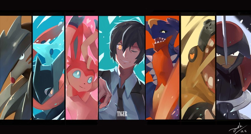 sylveon, garchomp, greninja, bisharp, excadrill, and 1 more (original and 1 more) drawn by bianyuanqishi