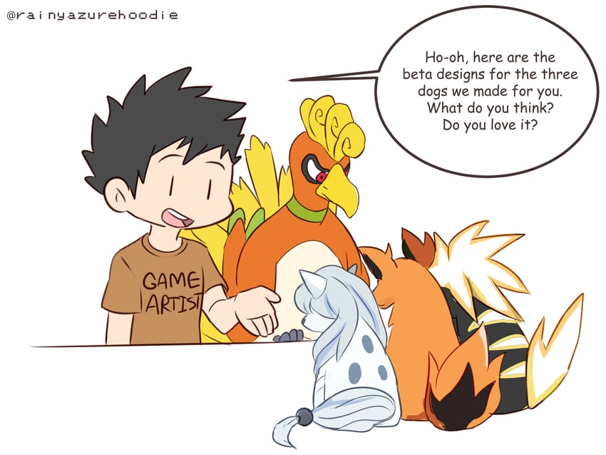 ho-oh, sui, rai, and en (original and 2 more) drawn by rainyazurehoodie