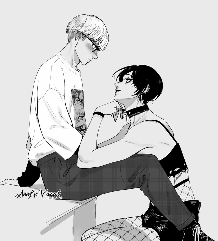 mikasa ackerman and armin arlert (shingeki no kyojin) drawn by annlu_vazzel