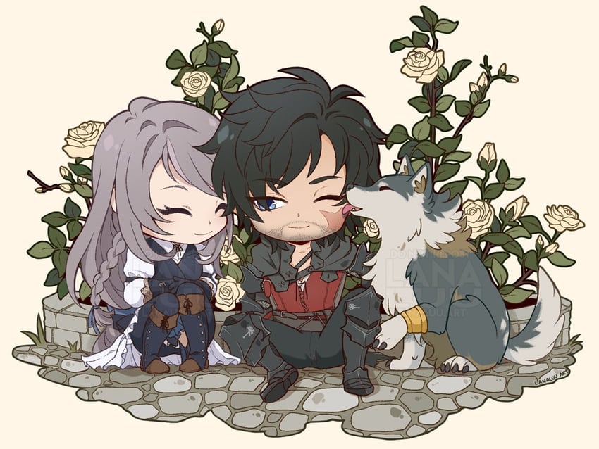 clive rosfield, jill warrick, and torgal (final fantasy and 1 more) drawn by lanaluuart