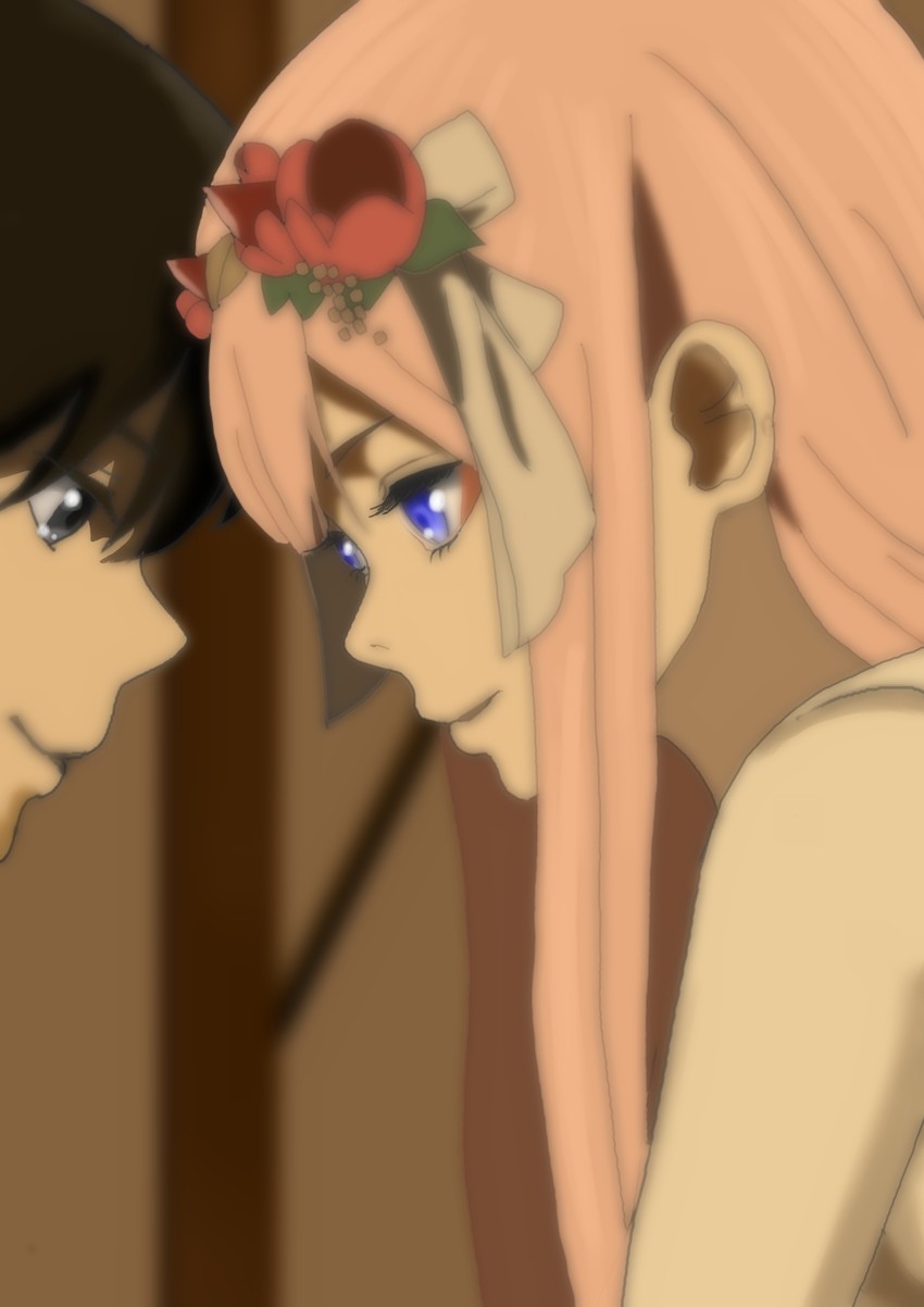 zero two and hiro (darling in the franxx) drawn by kin_ryouma