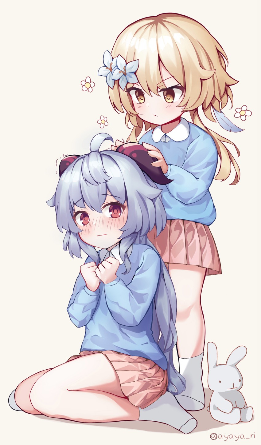ganyu and lumine (genshin impact) drawn by ayaya_(ayaya_ri)
