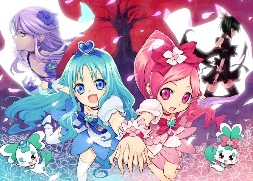 kurumi erika, hanasaki tsubomi, tsukikage yuri, cure marine, cure blossom, and 4 more (precure and 1 more) drawn by natsuhiko