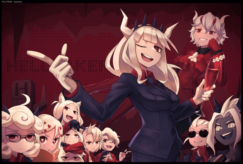 lucifer, modeus, justice, cerberus, judgement, and 4 more (helltaker) drawn by a_h_r0330