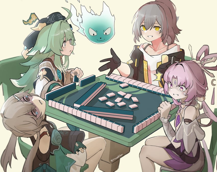 trailblazer, stelle, fu xuan, huohuo, qingque, and 1 more (honkai and 1 more) drawn by pascaldinger
