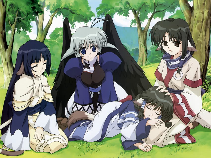 eruruu, aruruu, camyu, and yuzuha (megami magazine and 1 more) drawn by nakata_masahiko