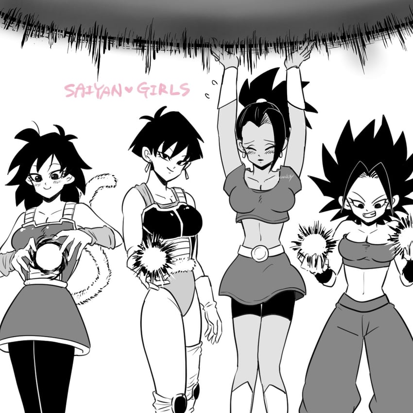 caulifla, kale, gine, and seripa (dragon ball and 4 more) drawn by ireba_sui