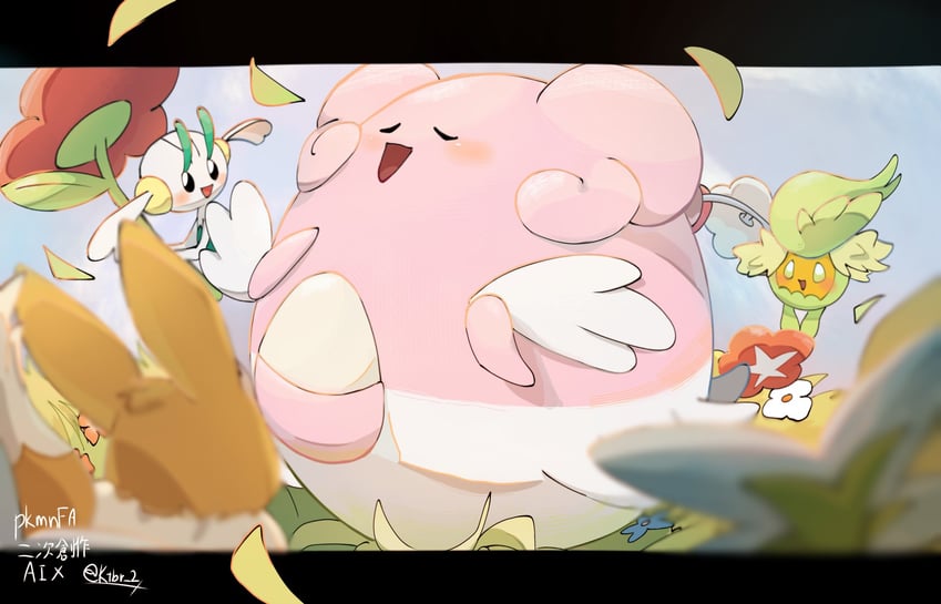 eevee, comfey, floette, blissey, and klefki (pokemon) drawn by ktbr_2