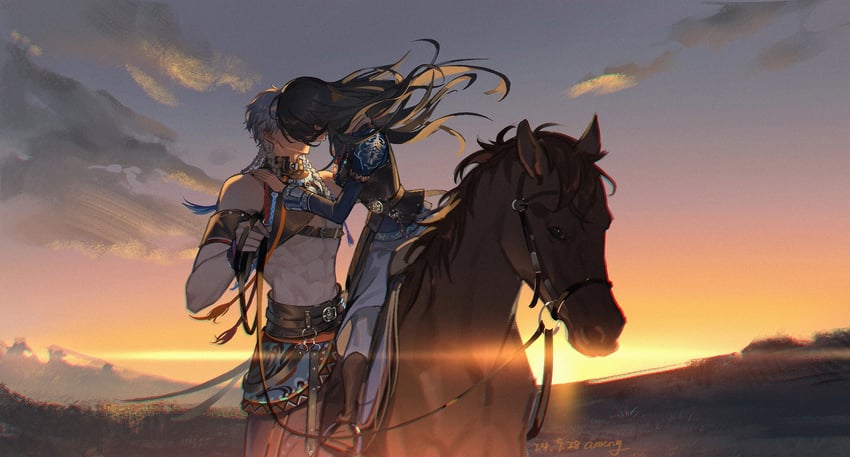 protagonist and sylus (love and deepspace) drawn by ameng