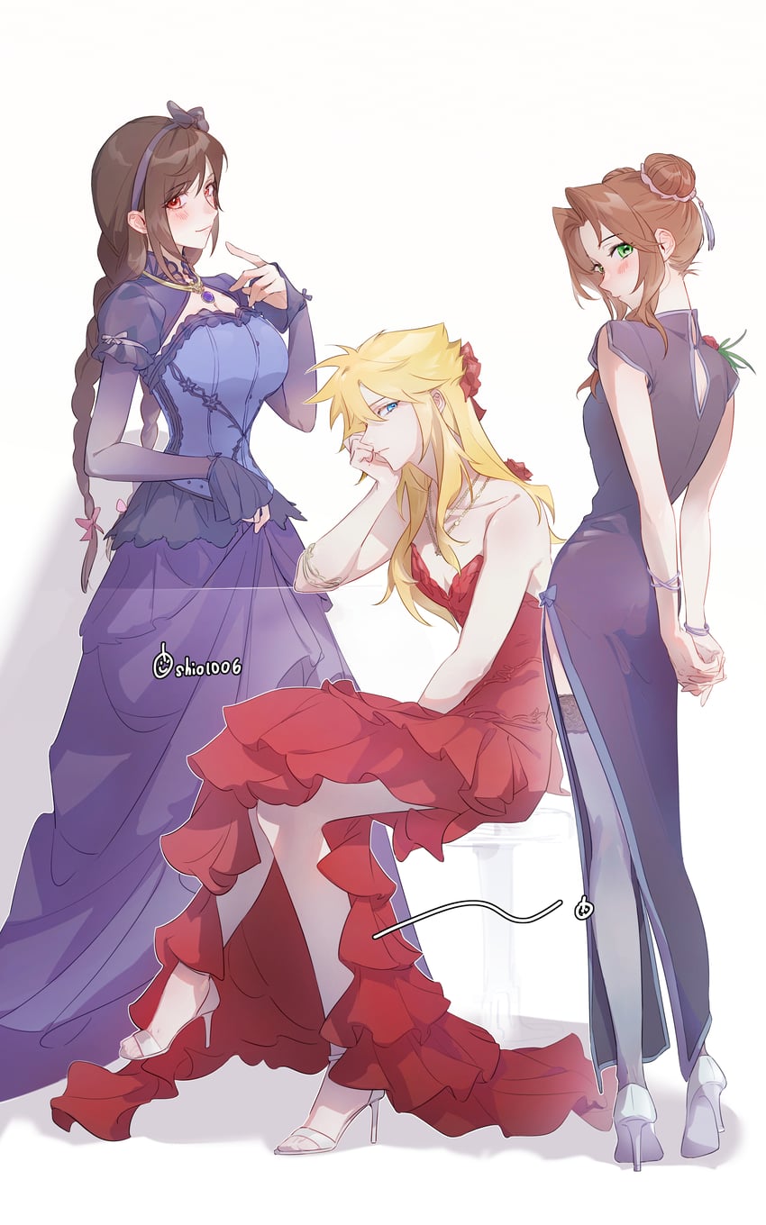 tifa lockhart, cloud strife, and aerith gainsborough (final fantasy and 2 more) drawn by lily_(shio1006)
