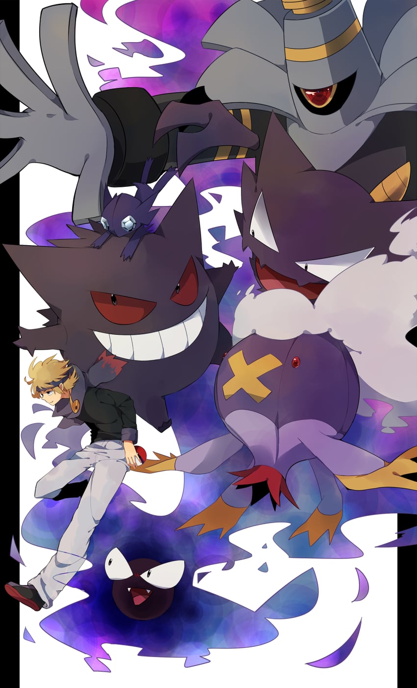 gengar, gastly, haunter, morty, sableye, and 2 more (pokemon and 1 more) drawn by sameyama_jiro