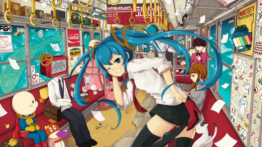 hatsune miku, kagamine rin, kagamine len, megurine luka, and michelin man (vocaloid and 2 more) drawn by 456_(456log)