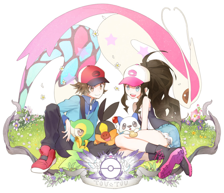 hilda, hilbert, oshawott, snivy, tepig, and 1 more (pokemon and 1 more) drawn by melso