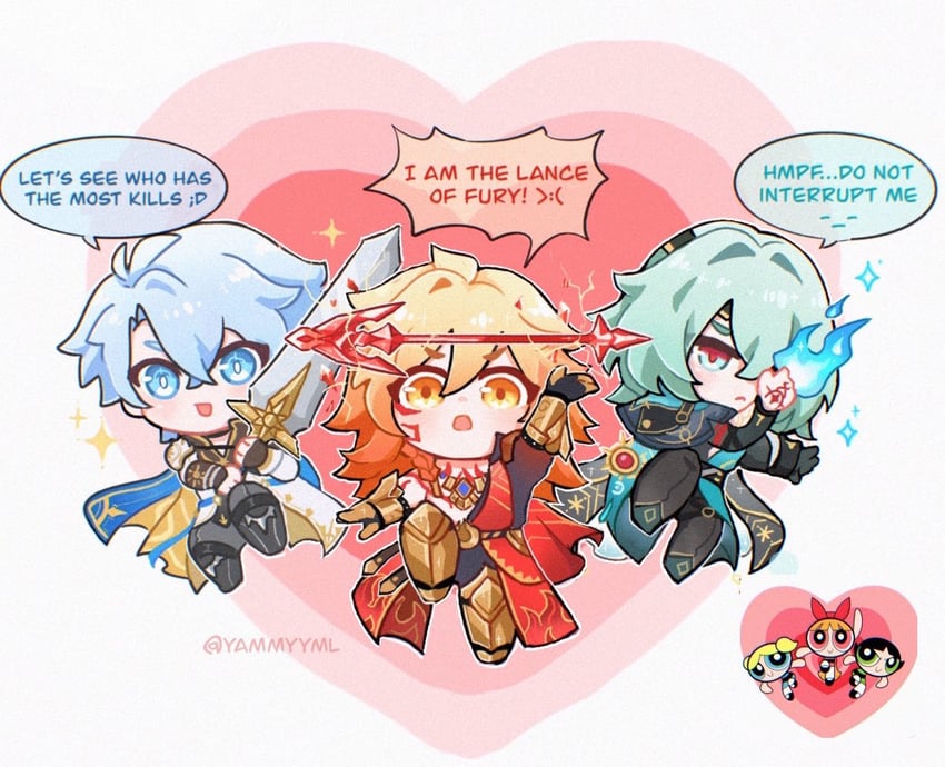 phainon, mydei, anaxa, buttercup, blossom, and 1 more (honkai and 2 more) drawn by yammyyml