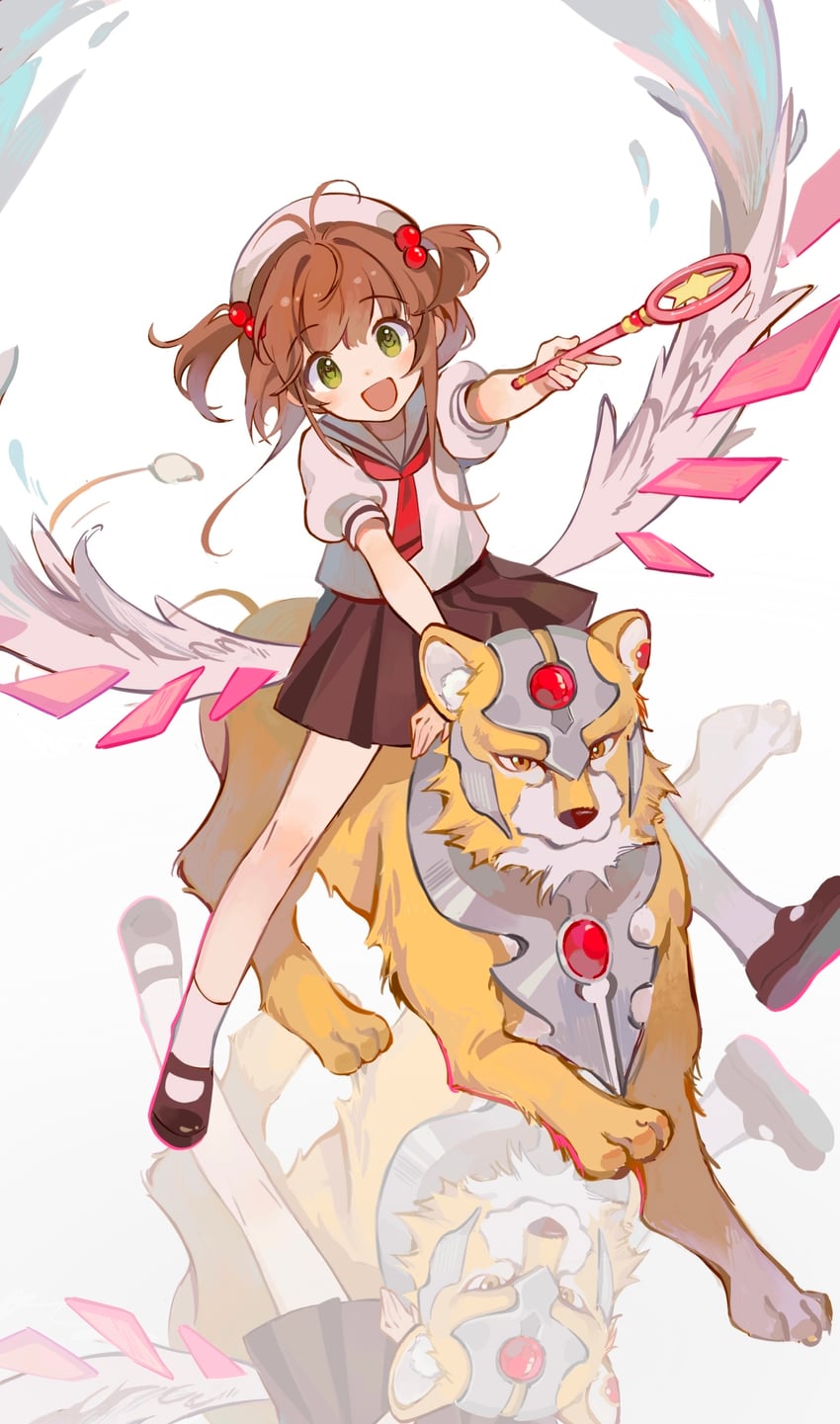 kinomoto sakura, kero, and kerberos (cardcaptor sakura) drawn by waguxuyalian