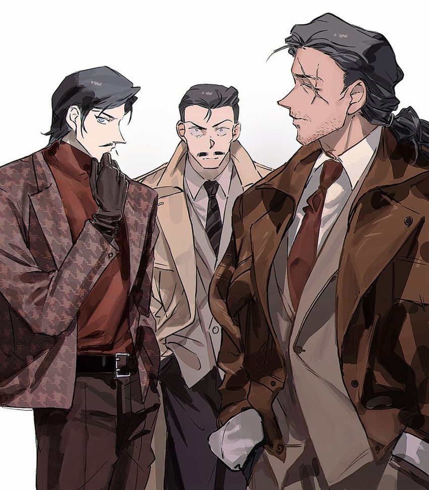 mouri kogoro, morofushi takaaki, and yamato kansuke (meitantei conan) drawn by mercuryxun
