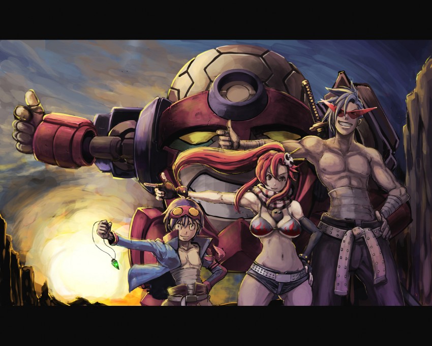 yoko littner, simon, kamina, boota, and lagann (tengen toppa gurren lagann) drawn by butcha-u